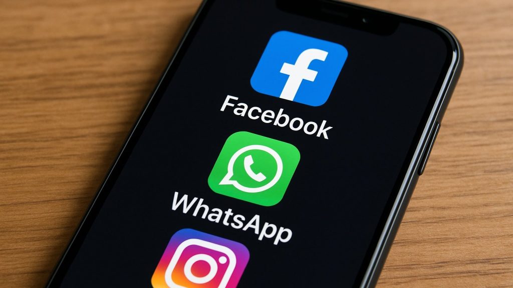 Facebook, WhatsApp and Instagram app icons on a smartphone screen