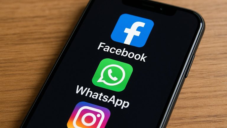 Facebook, WhatsApp and Instagram app icons on a smartphone screen