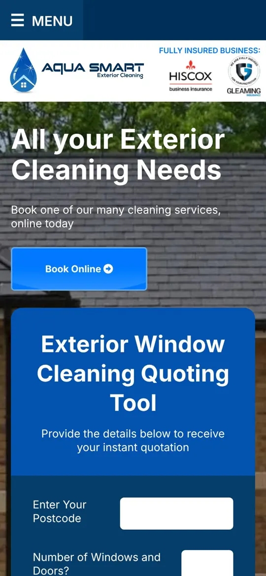 Aqua Smart UK website on mobile