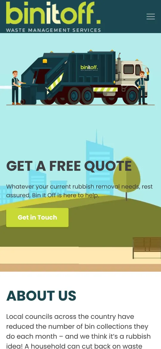 Bin It Off website on mobile