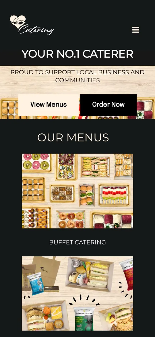 I Love Catering website on mobile