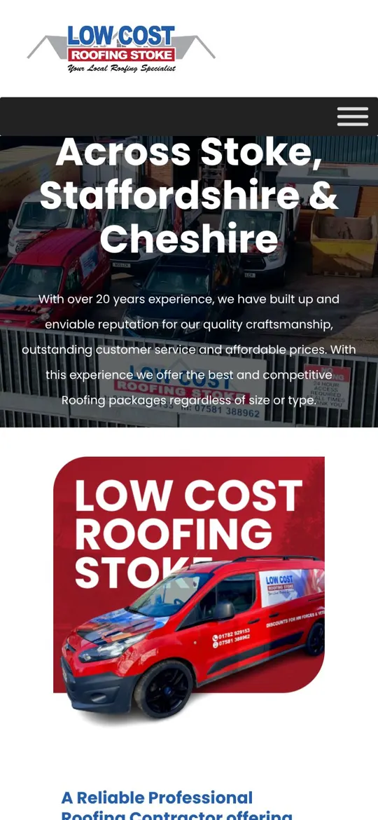Low Cost Roofing website on mobile