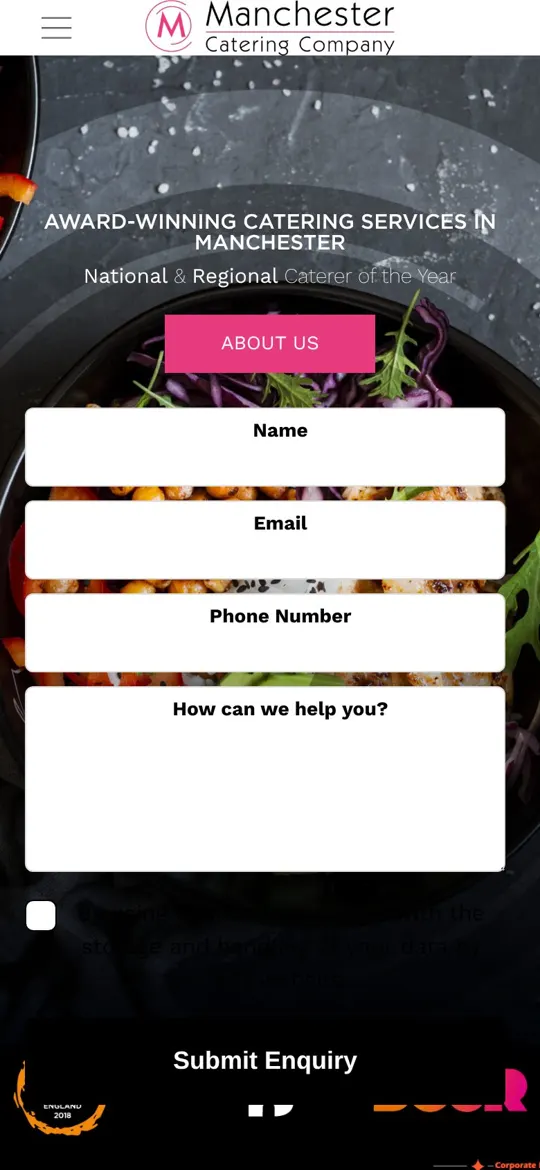 Manchester Catering website on mobile