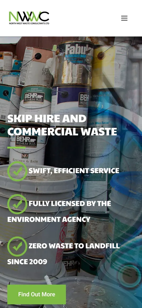 North West Waste Consultants website on mobile