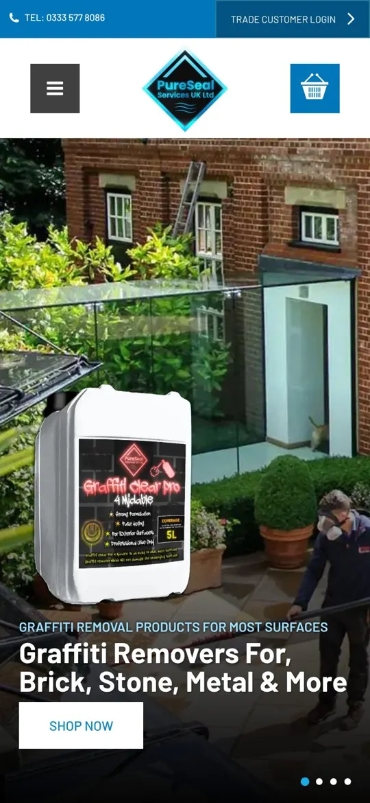 PureSeal Services UK Ltd website on mobile