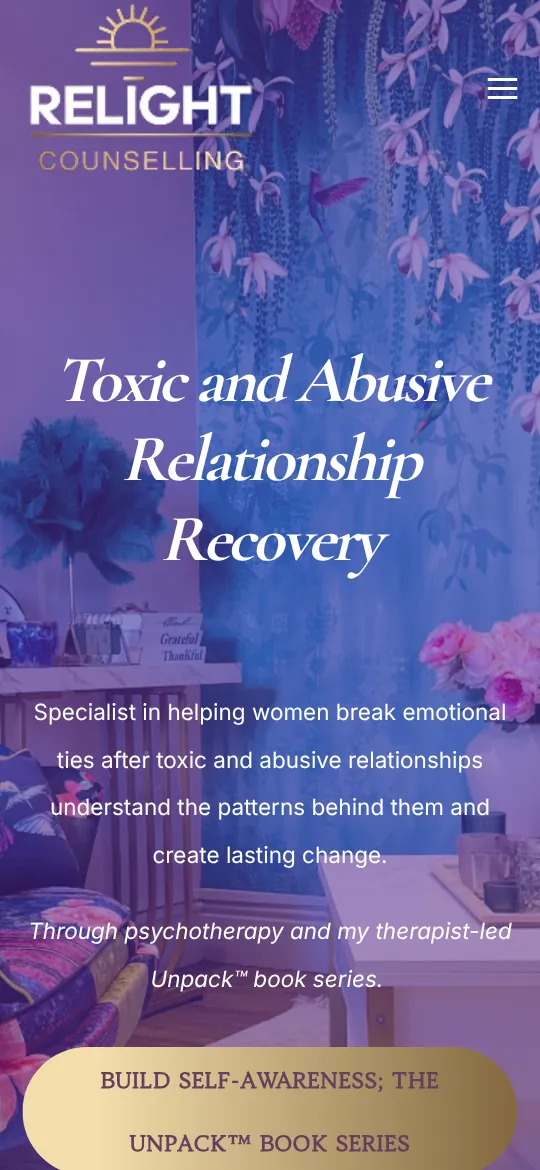Relight Counselling website on mobile