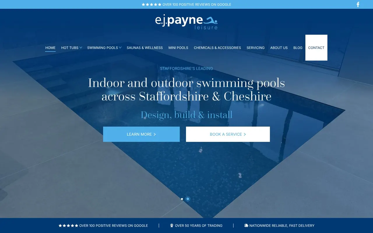 Staffordshire Hot Tubs website on desktop