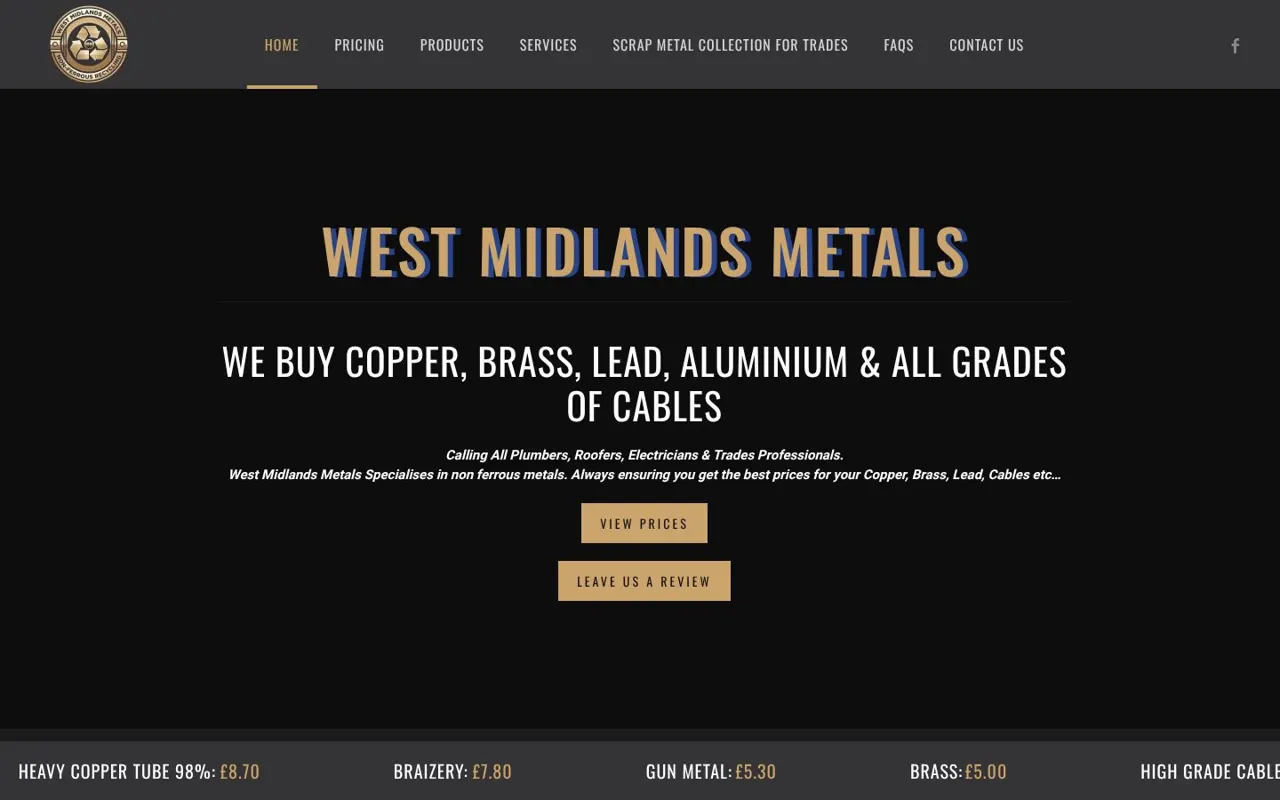 West Midlands Metals website on desktop