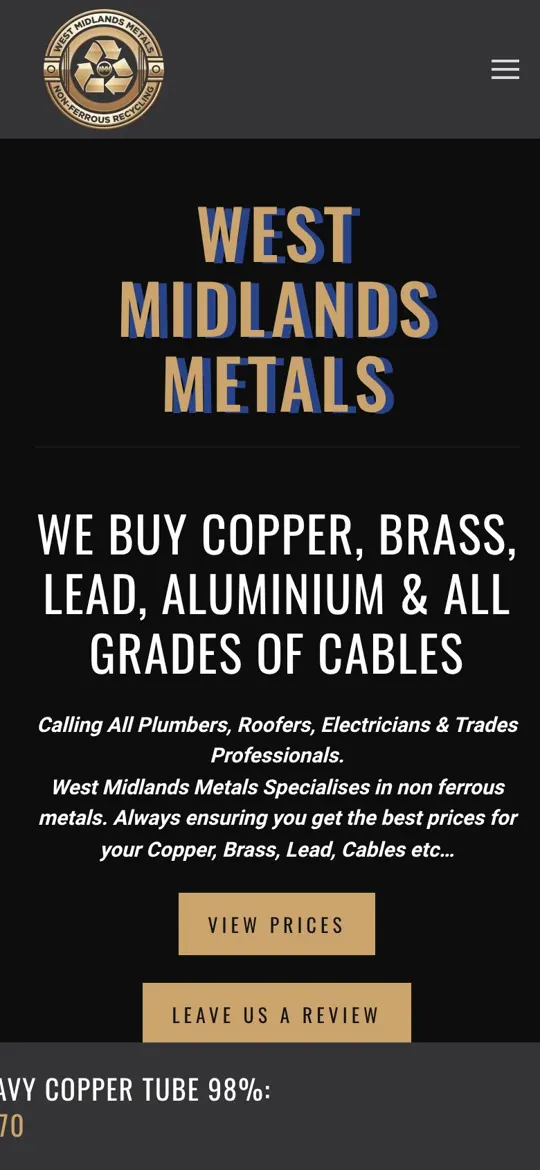 West Midlands Metals website on mobile